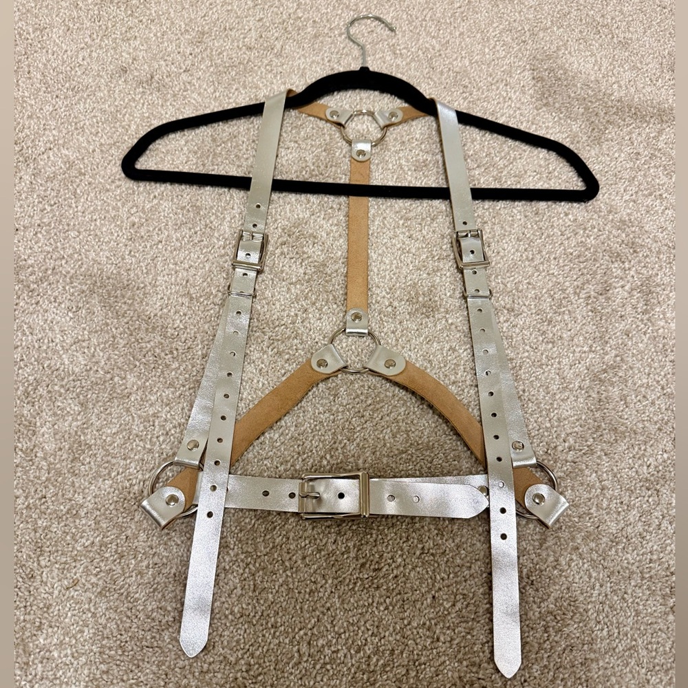 Metallic Silver Genuine Leather Harness - Picture 4 of 6